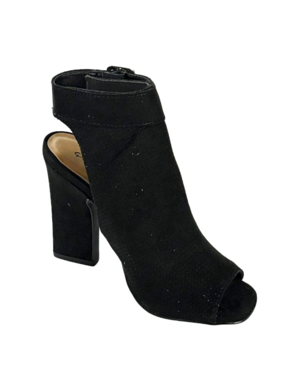 Qupid Lite-03 Black Peep Toe Platform Heel Booties for Women